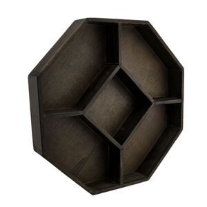 Dark Brown Wooden Geometric Hexagon Crystal Display Shelf